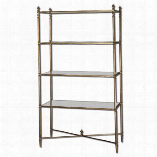 Uttermost 24277 Henzler Mirrored Glass Etagere In Antiqued Gold Leaf