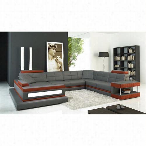 Vig Furiture Vgev507g Divani Casa Bonded Leather Sectional Sofa In Grey/dark Red