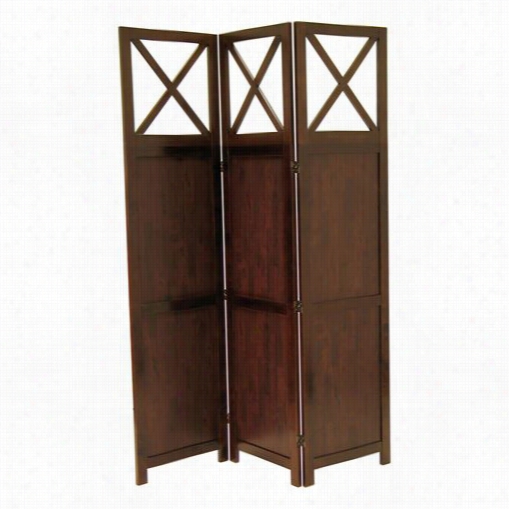 Winsome 94673 Bergen 3-panel Room Screen In Antique Walnut