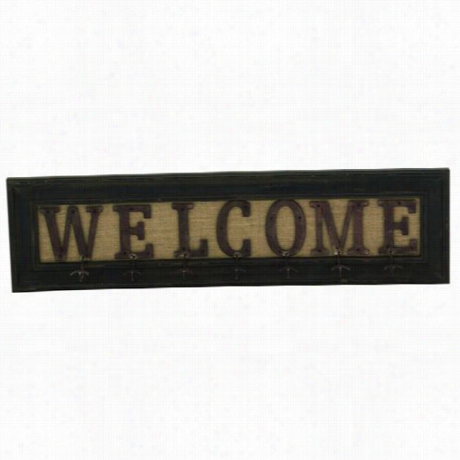 Woodland Imports 20416 Rustic Wood Metal Wall Hooks With The Promise Welcome