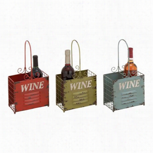 Woodland Ijports 34928 The Rustic Metal Wine Holder - 3 Assorted