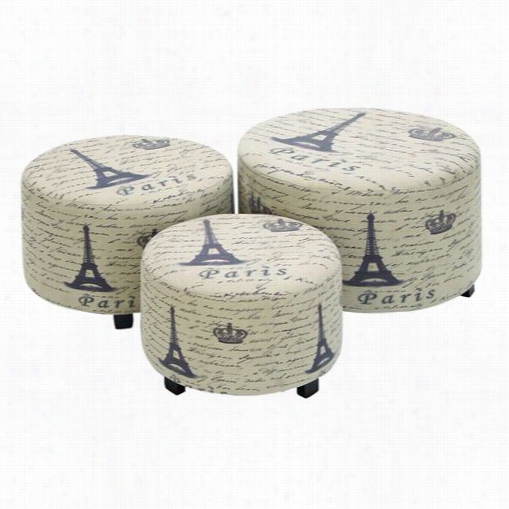 Woodland Impoorts 35018 Wood Ottoman With Handcrafted Accent Furnjture - Set Of 3