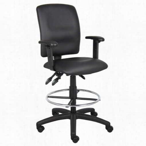 Boss Office Products B164 6multi-function Leatherplus Drafting Stool With Adjustable Arm