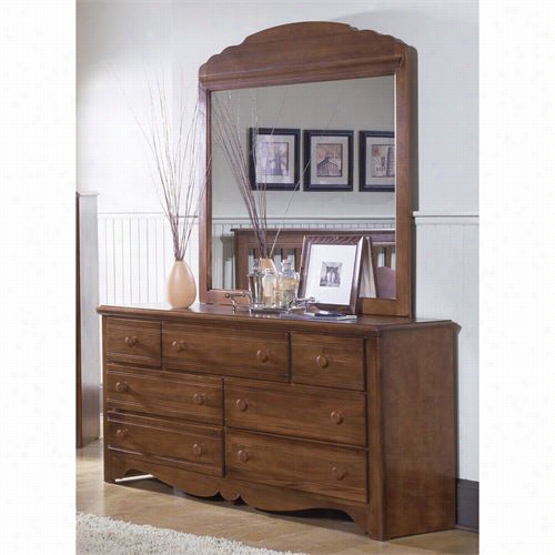 Carolin Furniture 3157-0-316600 Carolina Crossroads 7 Drawer Truple Dresser With 42"" X 36"&qot; Landscape Mirror  In Brown Cherry