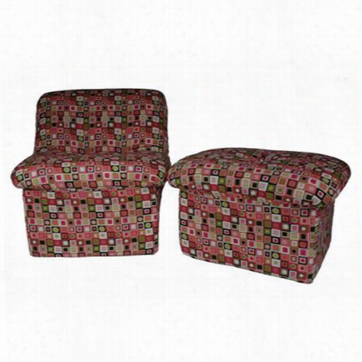 Fun Furnishings 4124 Candyland Plaid Cloud Chsir And Ottoman