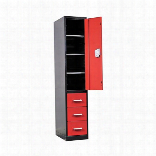 Hallowell Fkl44478-3d-br-ht 24&qyot;"w X 24""d X8 ""h 1-wide All-welded Half Height Oor And 3 Drawers Fort Knox Locker In Blacck Body/red Doors