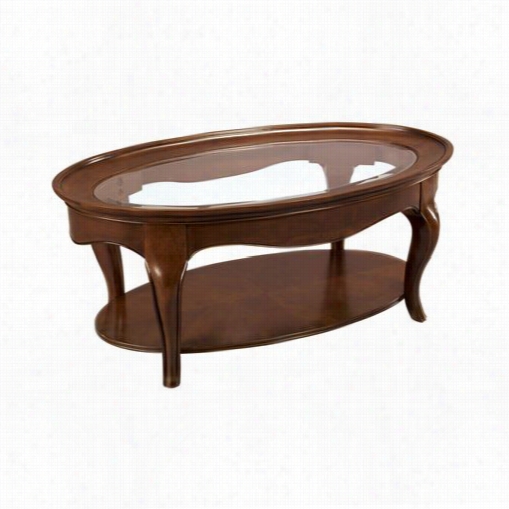 Hammary 91-911 Cherry Grove Oval Cockta Il Table In Mid Tone Brown With Glass Top