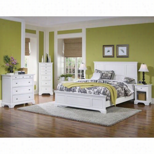 Home Styles 5530-5014 Naaples Queeen Bed And Nightstand With Drawer Chest In White