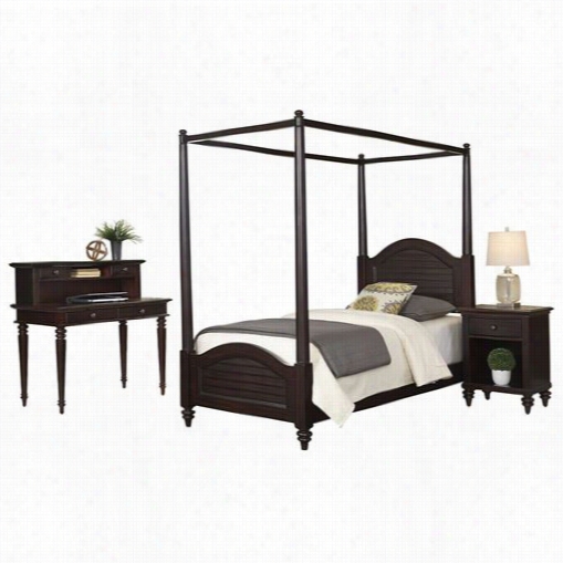 Home Styles 5532-41 05 Bermmuda Twin Canopy Bed, Night Stand And Stuent Desk With Hutch