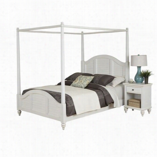 Home Styles 5543-101 Bermuda King Canopy Bed And Darkness Stand In Rbushed White