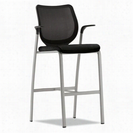 Hon Industries Honn709nt10t1 Nuclus Cafe Height Stool In Platinum/black With Ilirra-strech M4 Back