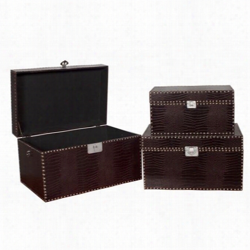 Howard Elliott 13229 Crocodile Chest In Dark Brown Faux - Set Of 3