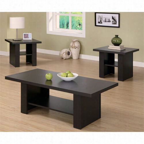 Monarch Specialties I2514p Hollow Core 3 Piece Occasional Table Regular In Cappuccino