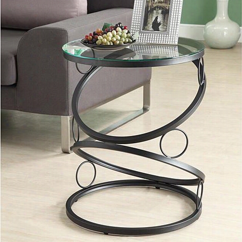 Monarch Specialties I3317 Metal Accen T Table With Tempered Glass In Matte Black