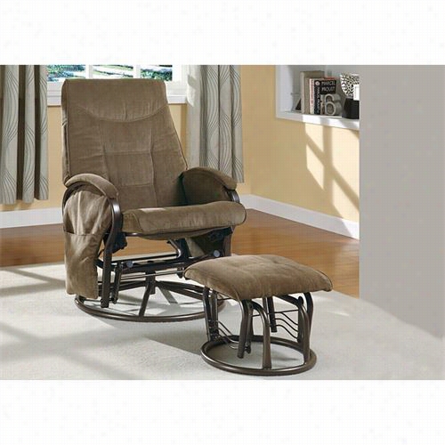 Monarvh Specialties I7253 Chenille/mefal Wivel Rocker Recliner With Ottoman In Browwn