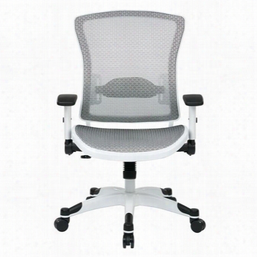 Office Star 327w-w11c1 F2w White Frame Manag Ers Chair With Padded Mesh Seat And Back, Height Adjustable Flip Arms And Coated Nylon Base