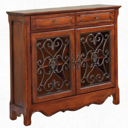 Powell Furniture 411-254 2 Door And 2 Drawer Scroll Console In Lught Cherry