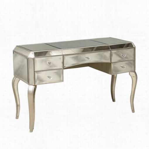 Pri Ds-2254-550 Mirror Writing Desk In Metallic Silver