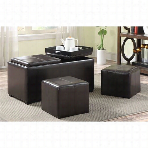 S Impli Home F-15b Avalon 3 Poece Rectangular Storage Ottoman In Dark Brown Wood