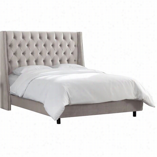 Skylune 122nbbed-pw Queen Nail Button Tufted Wingback Bed W It H Pewter Nail