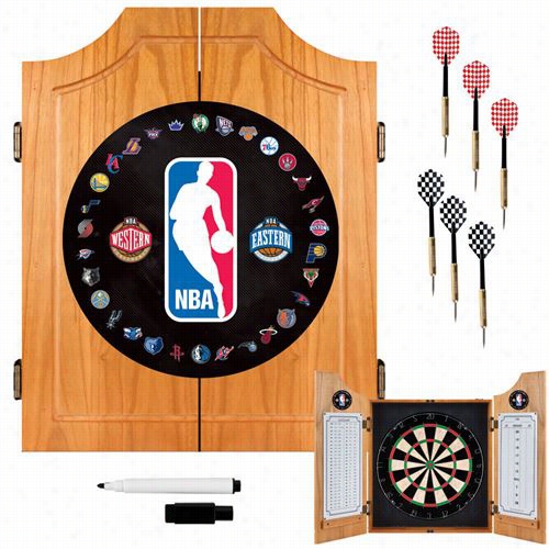 Trademark Domestic Nba7000-nba Nba Logo With All Teams Beveled Wood Dart Cabinet St