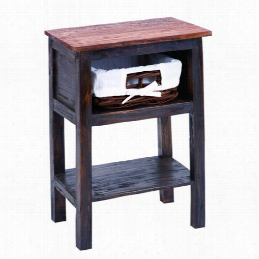 Woodland Imports 38319 Wooden Rattan End Table With Rust Design And 2 Shelves