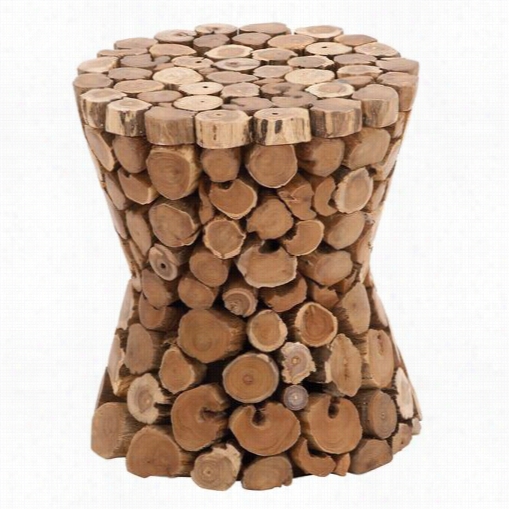 Woodland Imports 38418 T Eak Material Wooden Rustic Stool In Rrich Natural Teextures