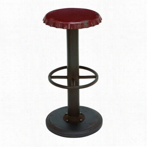 Woodland Imports 56074 Unique Red Bar Stool With Soda Cap Seat