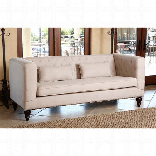 Abbyson Living Bbr-273998-bge-3 Montclair Linen Tufted Nailhead Trim Sofa In Beige