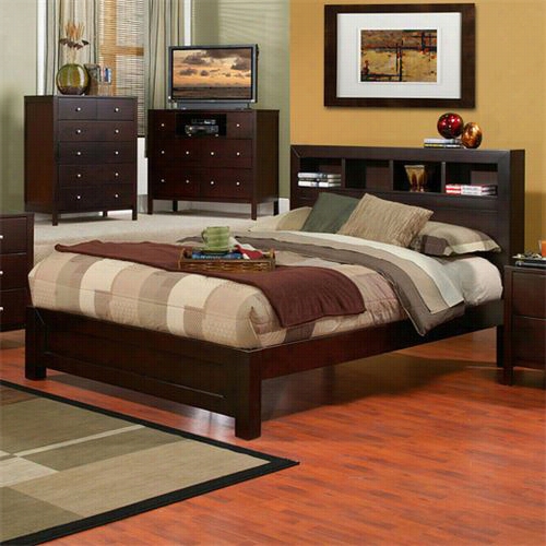 Alpinne Furnitur Esk-01q Solana Queen Platform Bed With Bookcase Headboard In Cappuccino