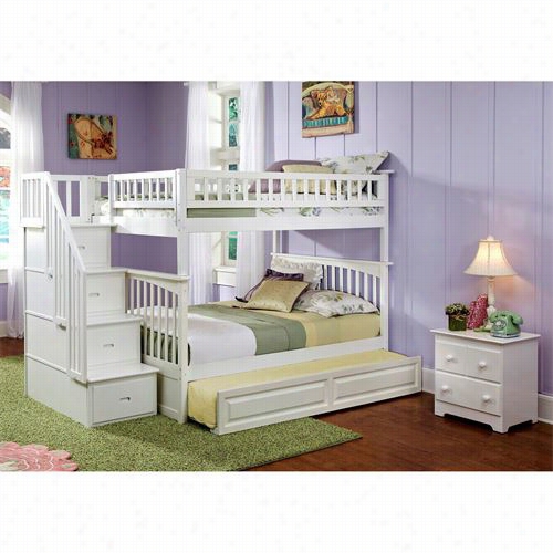 Atlantic Furniture Ab5583 Columbia Full Over Full Staircasw Bnuk Bed With A Raised Panel Roller Bed