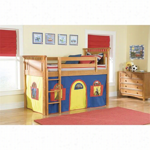 Bolton Furniture 9851y00lt1by Bennington Twin Low Loft Bed In Honey Witg Blue/yellow Bottom Playhouse Curtain