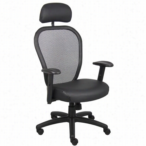 Boss Office Products B6808-hr Professional Managers Mesh Chair With Headrest And Leather Seat