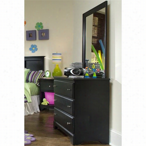 Carolina Movables 435300-436400 Midnight Single 3 Drawer  Dresser With 30&qquot;&" X 34&quo T;" Landscape Mirror In Black