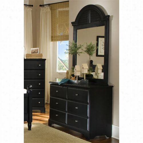 Carolina Furniture  453600-436600 Midnight Double 6 Drawer Dresser With 32"" X 34"&q Uot; Cottage Verticle Mirror In Bllack