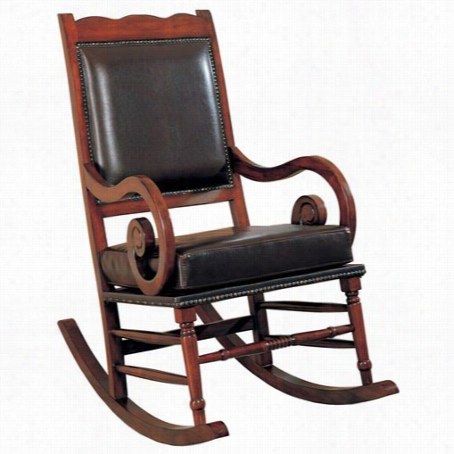 Coaster Furniture 600188 Traditional Wood Rockerr With Brown Bicast Leather Seat And Back