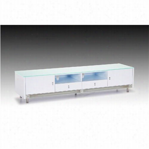 Diamond Couch K99w 83"" Black Low Profile Lighted Tv Stand Cabinet In High Gloss White