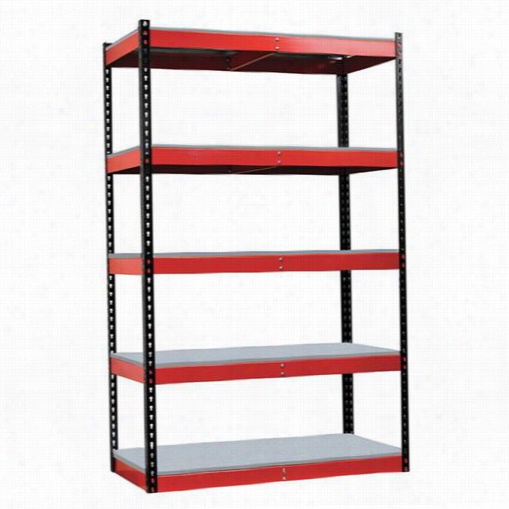 Hallowell Fkr362478-5s-f-br-ht 36""w X 24""d X 78&qot;"h 5 Levels Starter Knock-down Fort Knox Rivetwell Shelving Unit With Feather Deck In Black Posts/red Beams