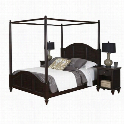 Home Styles 542-610z Bermuuda King Canopy Bed And Two Night Stands In Espresso