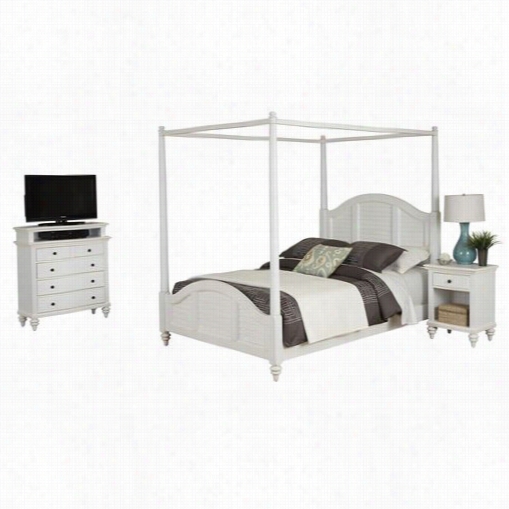 Home Styles 5543-51 04 Bermuda Queen Canopy Bed, Night Stan, An Media Chest In Brushed White