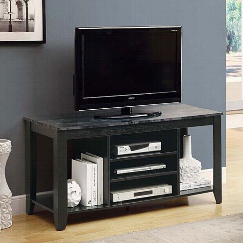 Monaarch Specialties I3526 48""l Tv Console In Black With Grey Marble Top