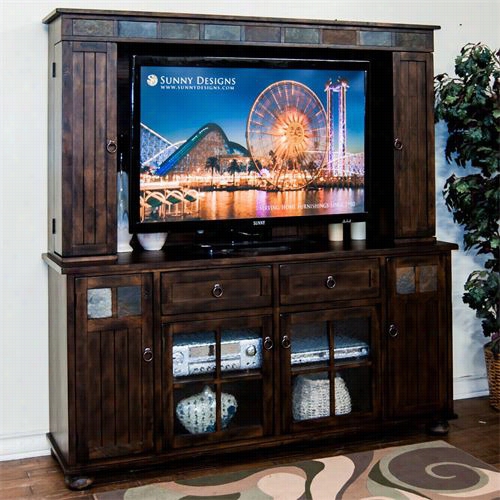 Sunny Designs 3322dc-mh-3232dc-tc Santa Fe Nterta Inment Wall Tv Console With Media Hutch In Dark Chocolate