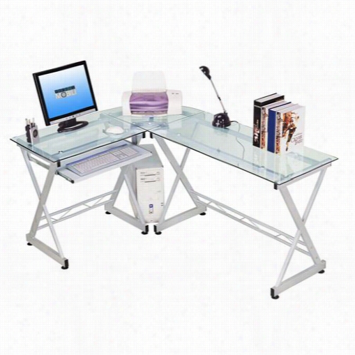Techni Mobili Rta-3802-gls L-shaped Glass Computer Desk In Clear