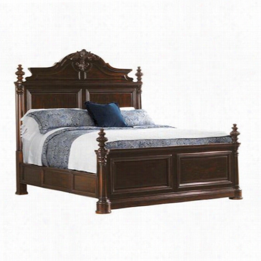 Tommy Bahama 548-135c Island Traditions Amherst California King Carved Panel Bed In Darrk Brown/windsor