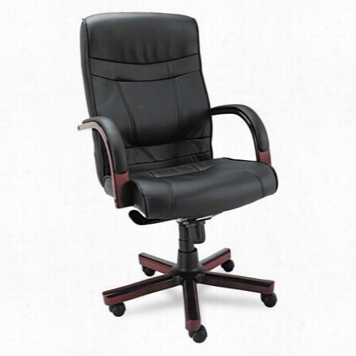 Alera  Alema41ls10m Madaris Series High-back Knee Tilt Leather Chair With Wood Trim In Black/mahogany