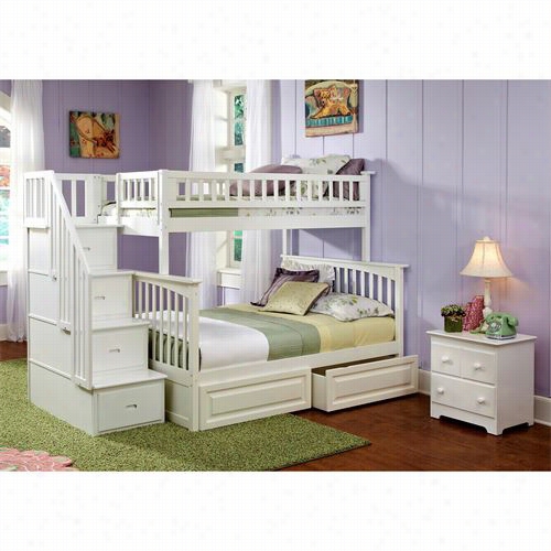 Atlantic Furniture Ab5572 Columbia Twin Over Full Staricase Bunk Em~ Wth 2 Raised Panel Bed Drawers