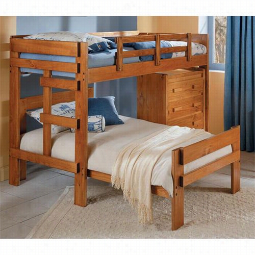 Chelsea Home Furniture 3626001 L Shaped Twin / Twin Loft Bed With 4 Drawer Chest In Honey