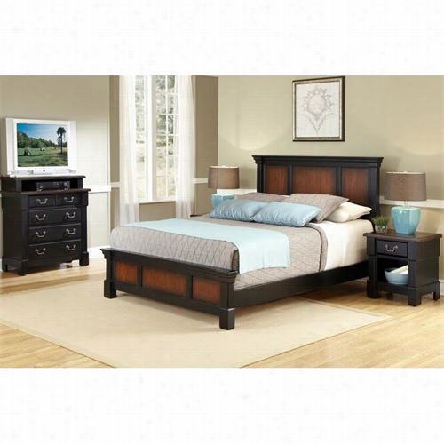 Home Styes 5521-502 The Apsen Queen Bed, Mediaa Cheet, Andn Ight Stand In Rustic Cherty And Black