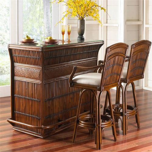 Hospitality Rattan 3-pc-set-710-bar Polynesian 3 Piece Bar And Barstool Group