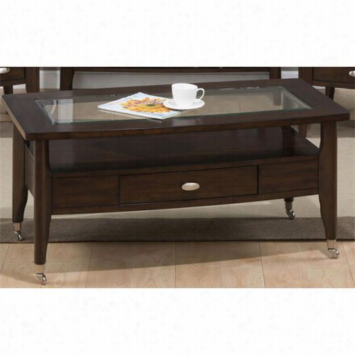 Jfran 827-1 Montego Merlot Cocktail Table With Chrome Casters And Pull-thru Drawer